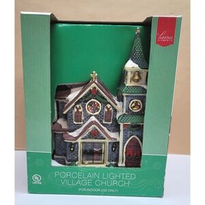 Home Elements Porcelain Lighted Village Church w/Window Scene Christmas Decor